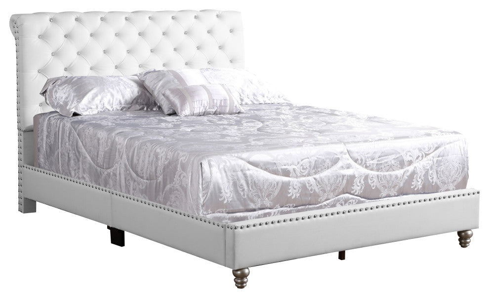 Princeton Tufted Upholstered Faux Leather Bed, White, Full