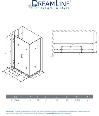 Dreamline Unidoor-X 59"x30.375"x72" Hinged Shower Enclosure