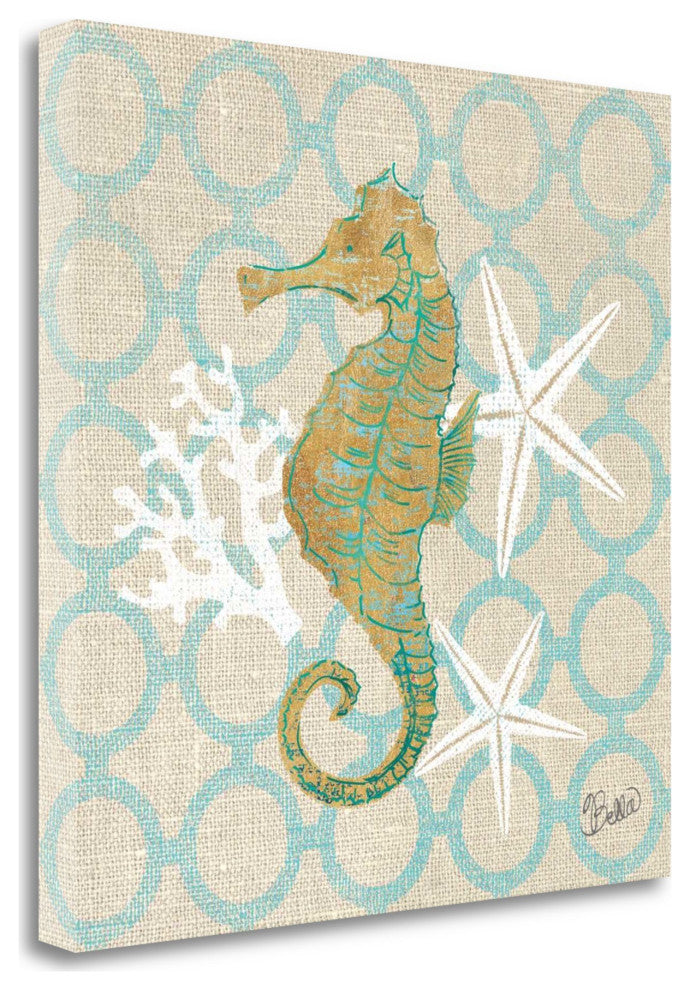 18" Beach Seahorse on Linen Giclee Print on Gallery Wrap Canvas Wall Art