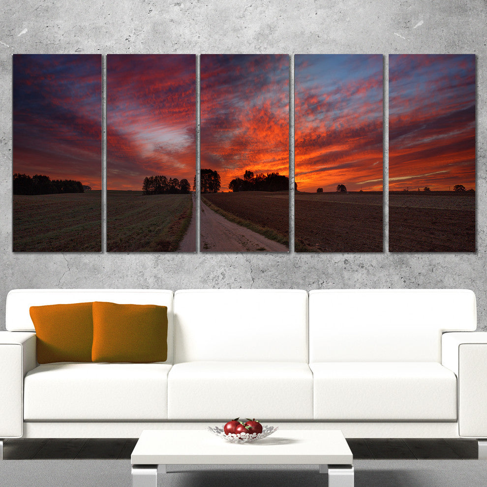 "Pathway To Fairy Autumn Sky" Landscape Print Wall Artwork, 5 Panels, 60"x28"