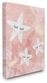Blush Pink Speckled Polka Dot Stars With Eyelashes, Canvas, 11"x14"