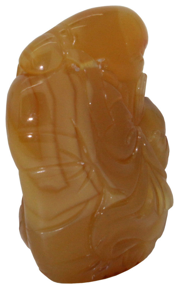 Yellow Jade Pendant Hand Carved Goddess Of Longevity With Peach And Lucky Bat