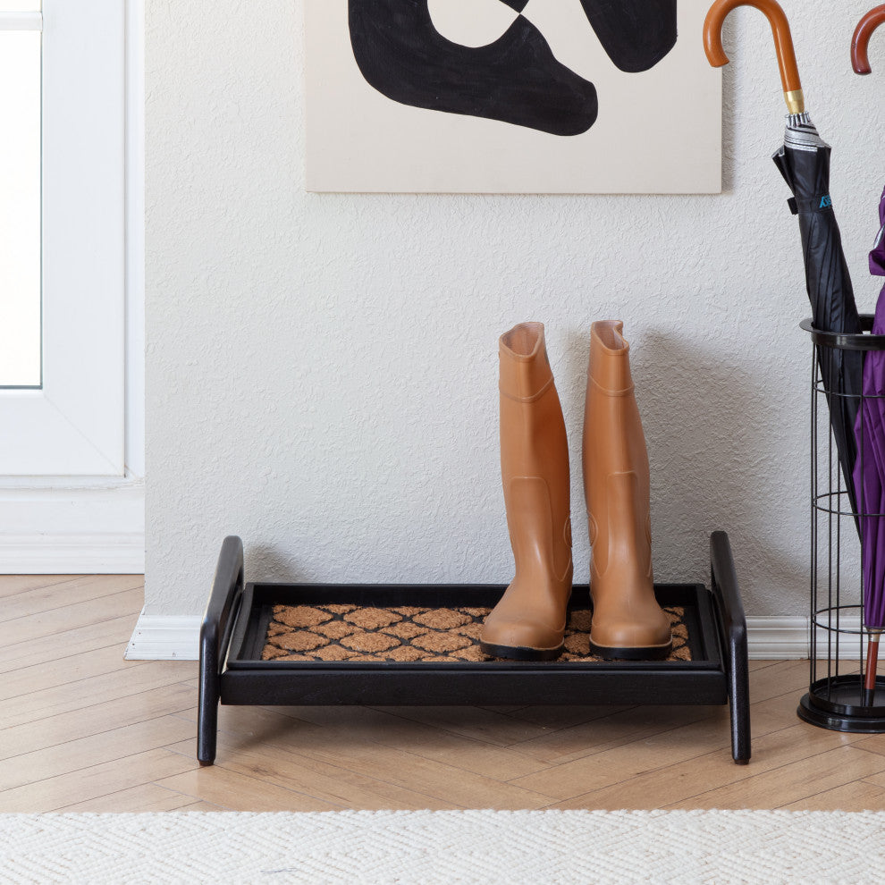 Single-Tier Black Stand With 2-Pair Rubber Boot Tray Shangri-La