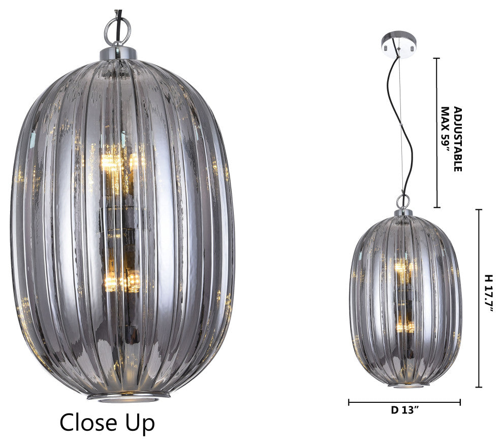 Single Pendant Lighting, Chrome/Smoke
