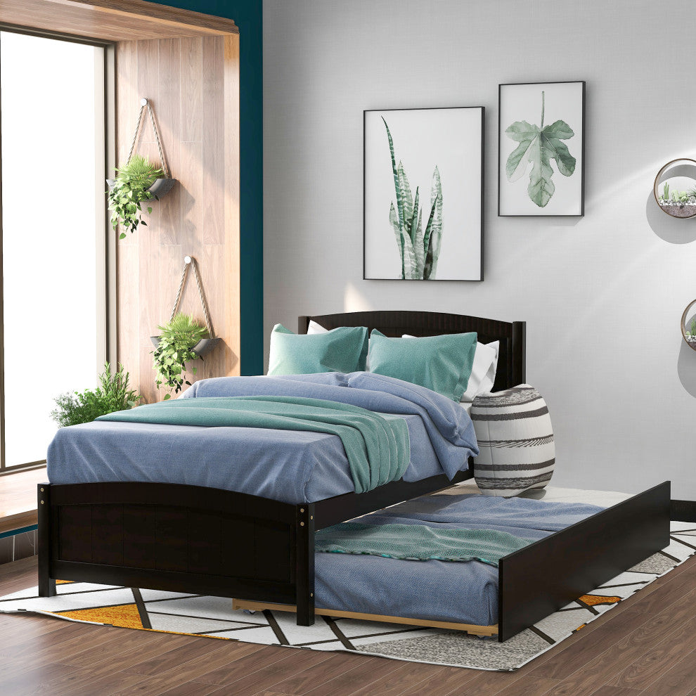 Gewnee Twin size Platform Bed with Trundle in Espresso