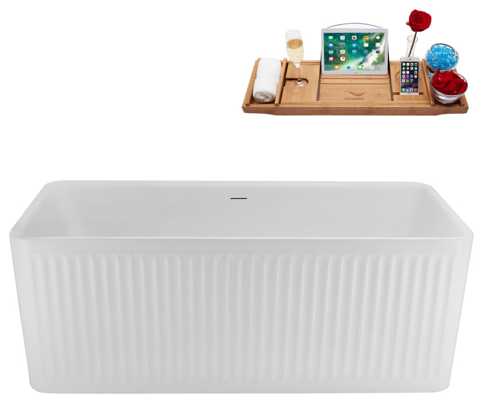 59" Streamline N5000BGL Soaking Freestanding Tub, Tray, Drain, Brushed Gold
