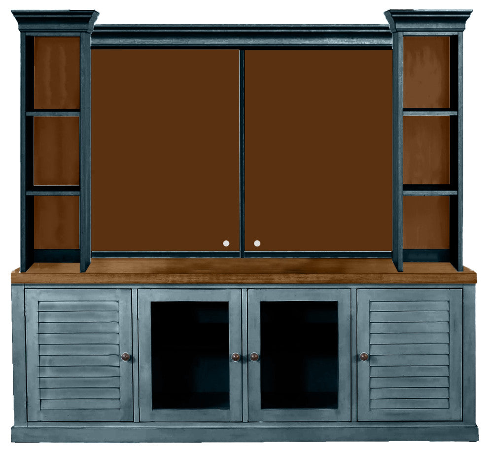 80" Modern Farmhouse Solid Wood Entertainment Center, Smokey Blue