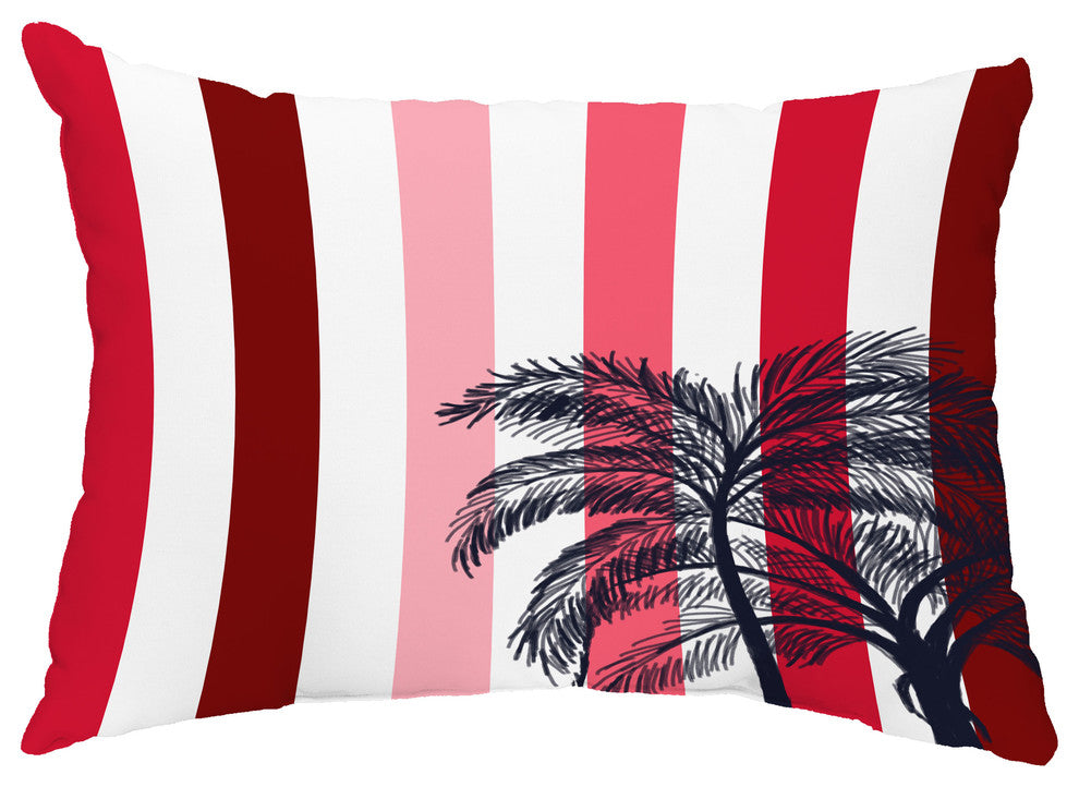 Thin Stripe Palm 14"x20" Decorative Stripe Outdoor Pillow, Red