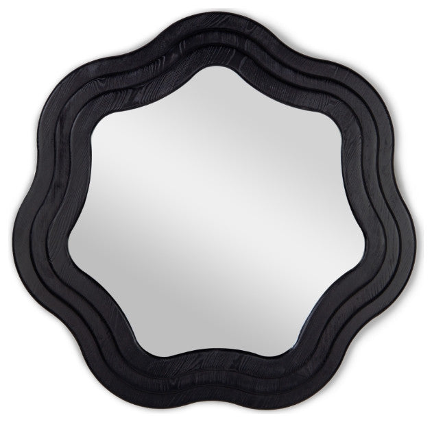 Swirl Ash Wood Round Mirror 40" - Charcoal