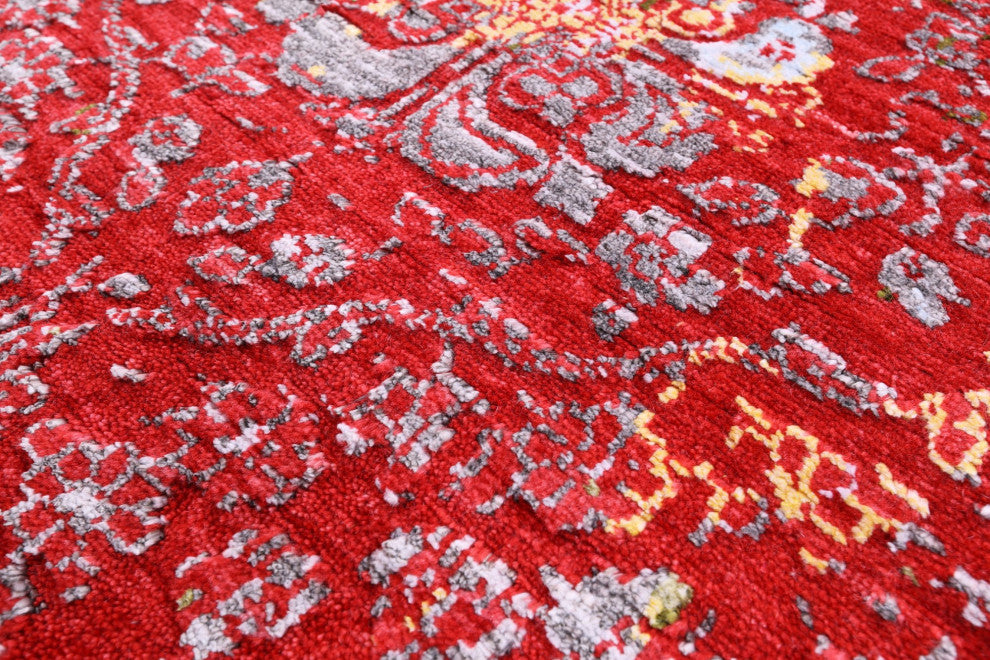 2' 7" X 12' 1" Runner Modern Handmade Wool and Silk Rug Q11819