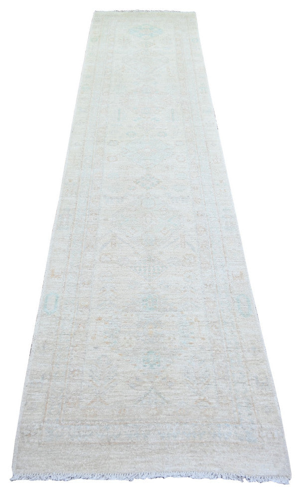 White Wash Peshawar Wool Hand Knotted Oriental Rug, 2'7"x11'3"