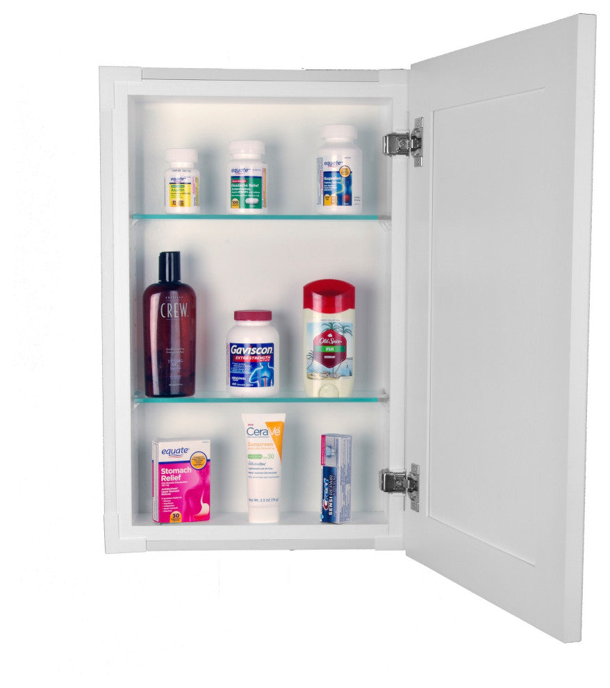 Fruitville Shaker Style Frameless Recessed Wood Bathroom Medicine Cabinet, 14x24, White Enamel