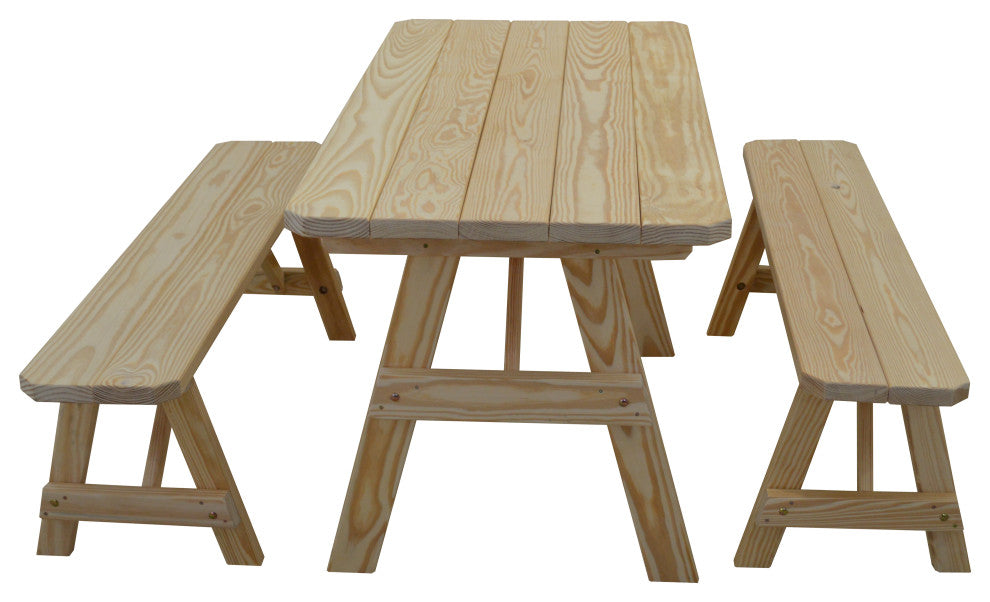Pine Traditional Table With 2 Benches, Unfinished, 5 Foot, 2 Benches