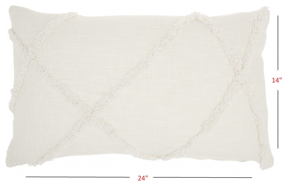 White Abstract  Shaggy Detail Lumbar Pillow