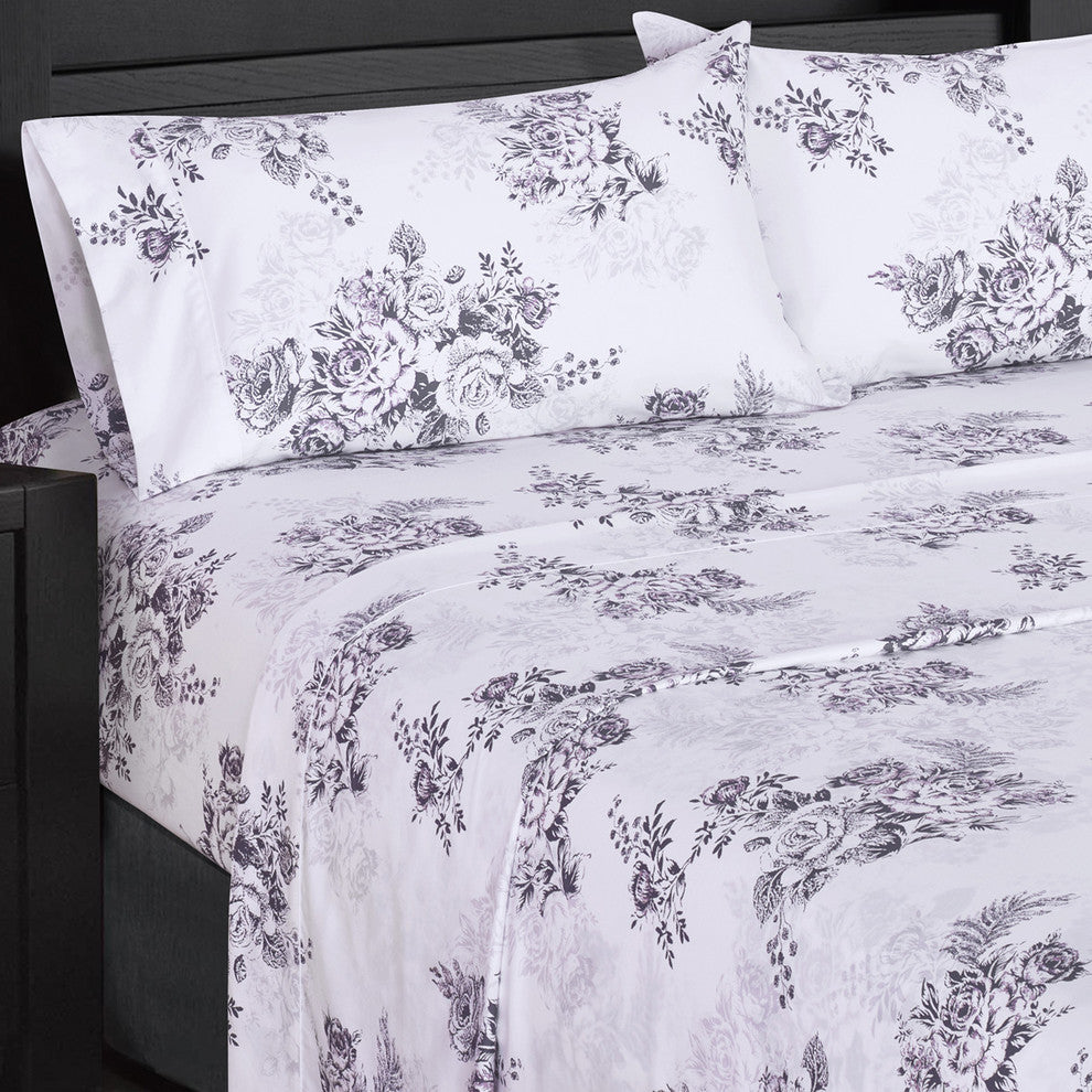 Bally 100% Cotton Sateen Floral Sheet Set, California King