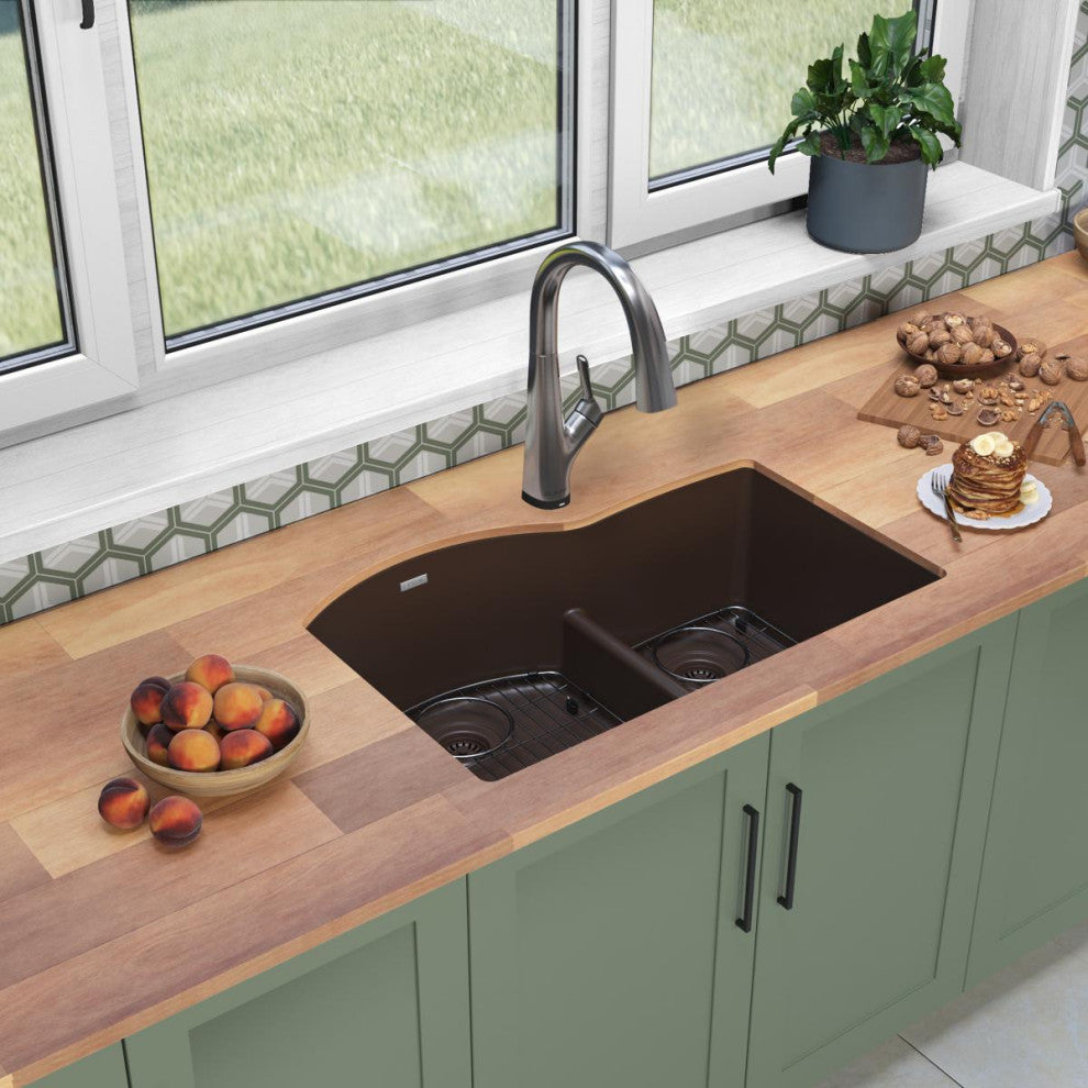 Quartz Classic 33" Undermount Sink Kit With Filtered Faucet, Mocha