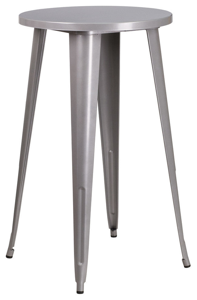 Commercial Grade 24" Round Silver Metal Indoor-Outdoor Bar Height Table