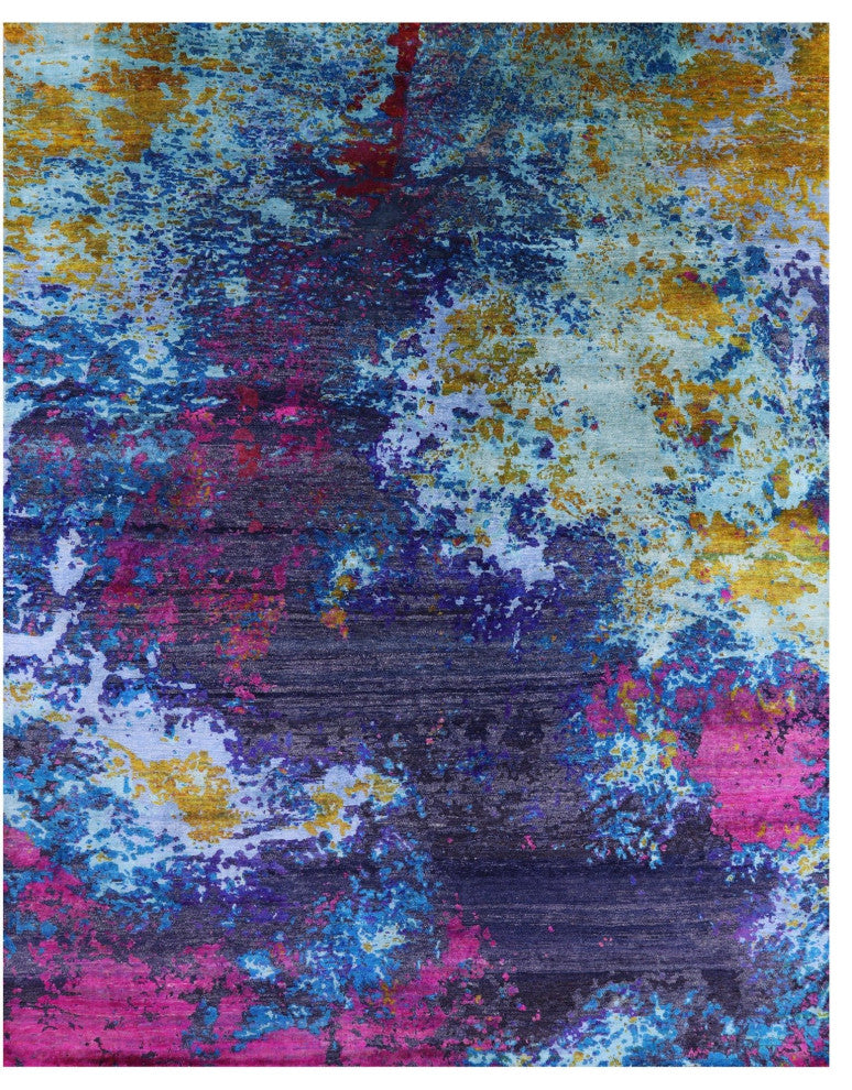 Wool and Silk Abstract Hand Knotted Rug 8' 0" X 10' 3" Q9099
