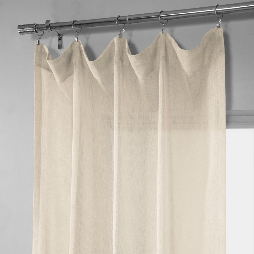 Solid FauxLinen Sheer Curtain, Single Panel, Cotton Seed, 50"x84"