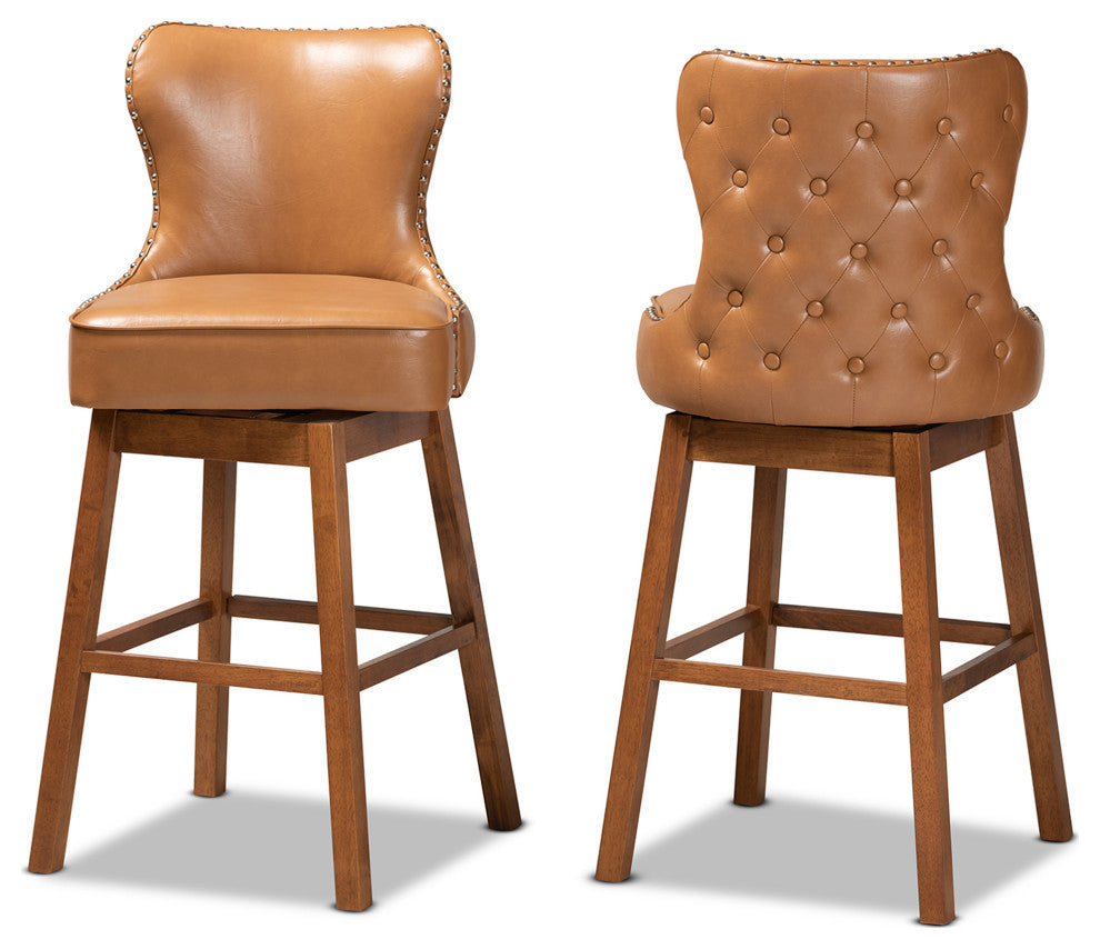 Gradisca Modern Farmhouse 2-Piece Swivel Bar Stool Set, Tan Faux Leather