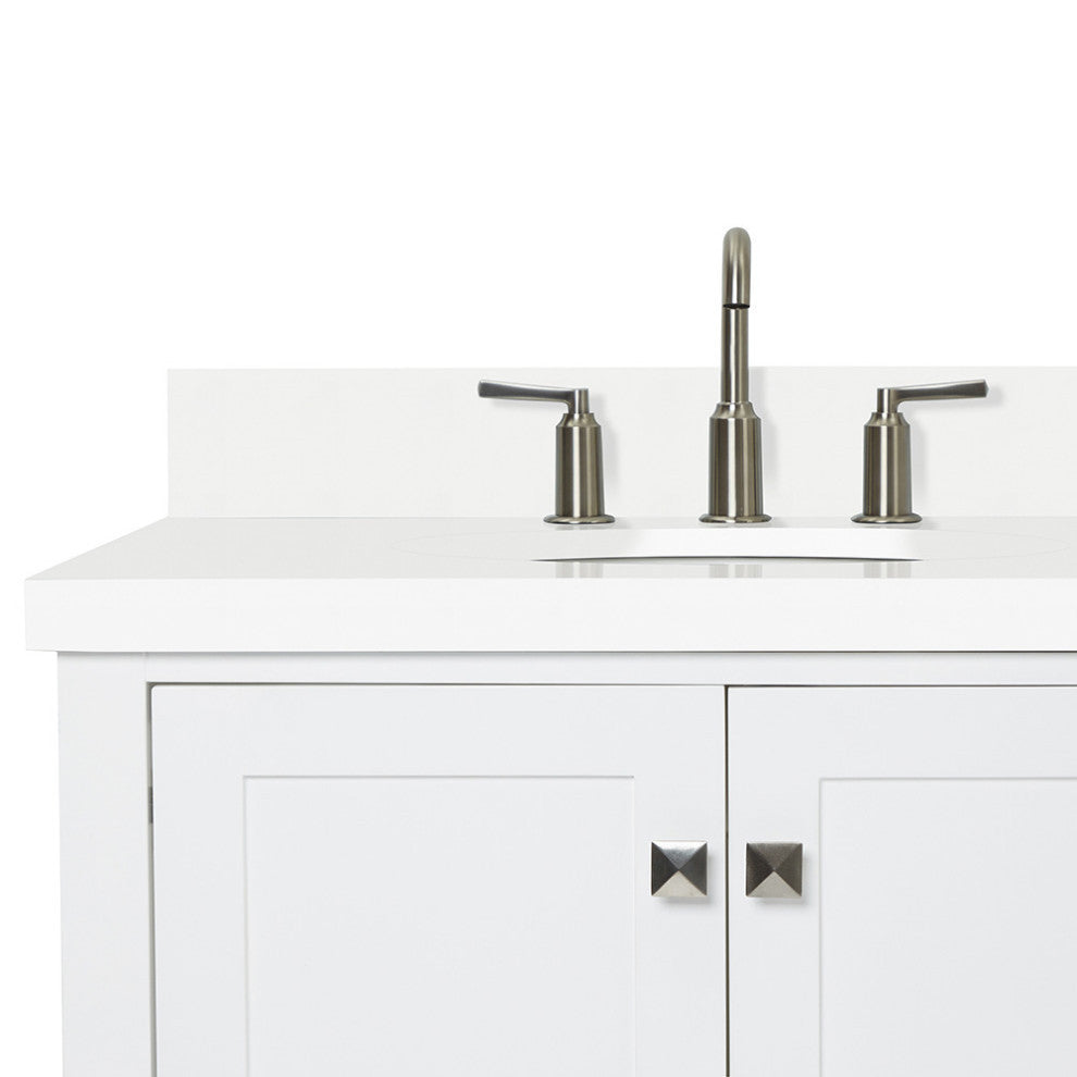 ARIEL Cambridge 43" Left Offset Oval Sink Bathroom Vanity White With Quartz Top
