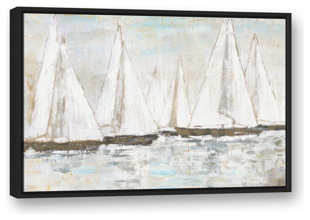 White Painted Sailboats 24x36 Black Floating Framed Canvas