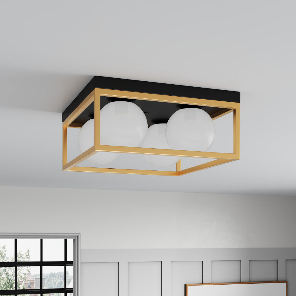 Farmhouse 4-Light Flush Mount Ceiling Light with Globe Frosted Glass Shades