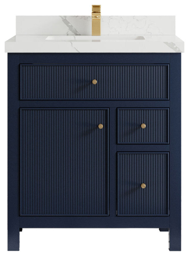 Sonoma 30 Single Sink Reeded Bath Vanity in Hale Navy Blue 2" Calacatta Laza