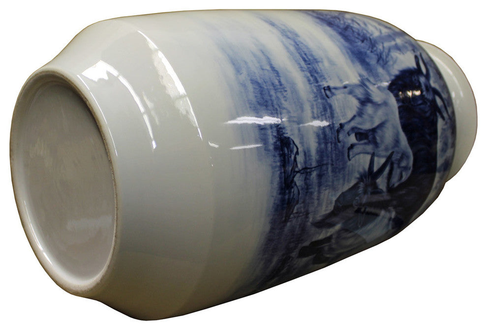 Chinese Blue White Handpainted San Yang Kai Tai Scenery Porcelain Vase cs2467