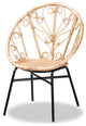 Modern Bohemian Natural Brown Rattan and Black Metal Chair, Curled Accents
