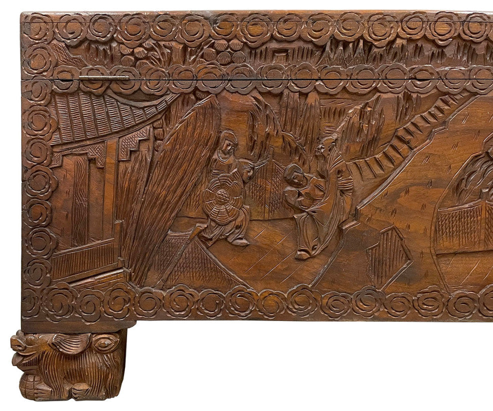 Consigned Early 20th Century Chinese Carved Camphor Wood Hope Chest