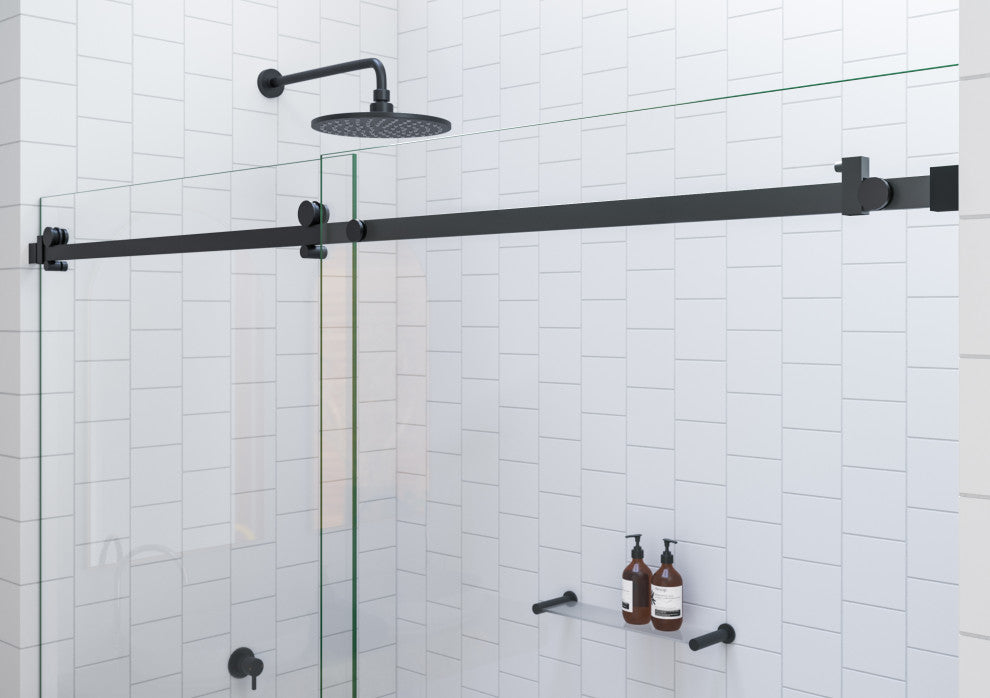 68-72"x60-Frameless Bath Tub Sliding Shower Door Square Hardware, Matte Black