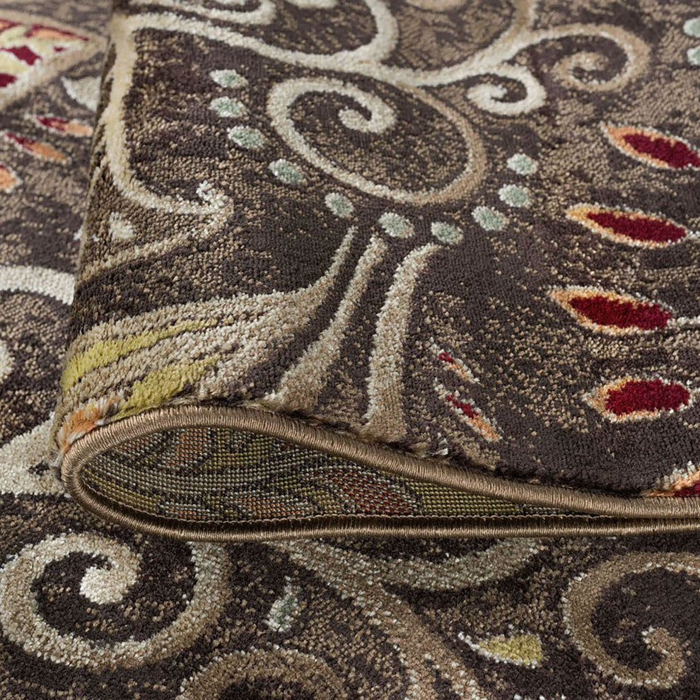 Giselle Transitional Floral Area Rug, Brown, 7'10'' Round