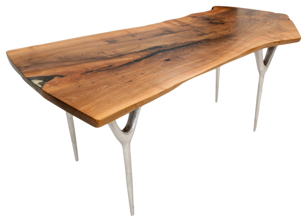 Walnut Slab Table with Cast Aluminium Legs 74"x37"x30"