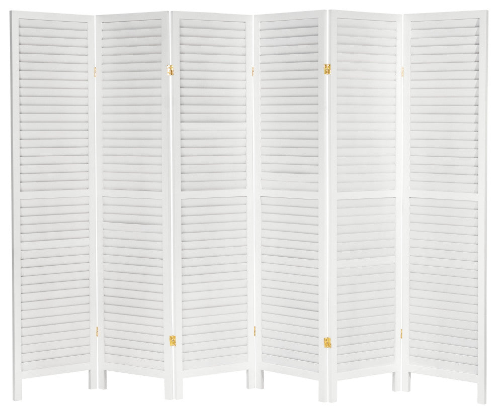 6' Tall Wooden Louvered Room, White, 6 Panel