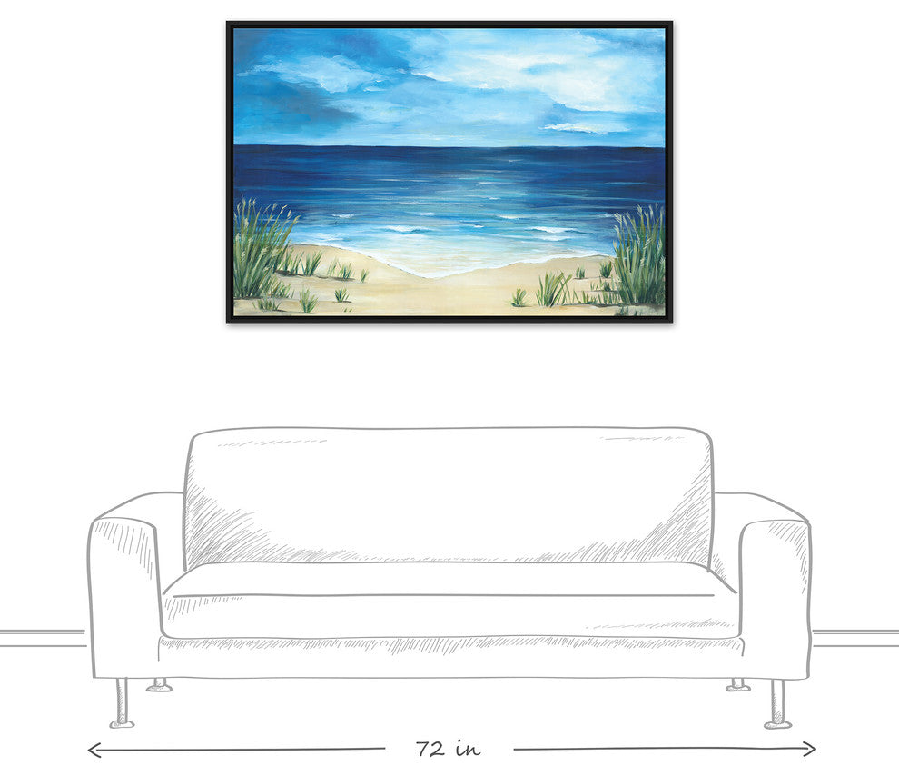 Peaceful Beach Scene 32x48 Black Floating Framed Canvas