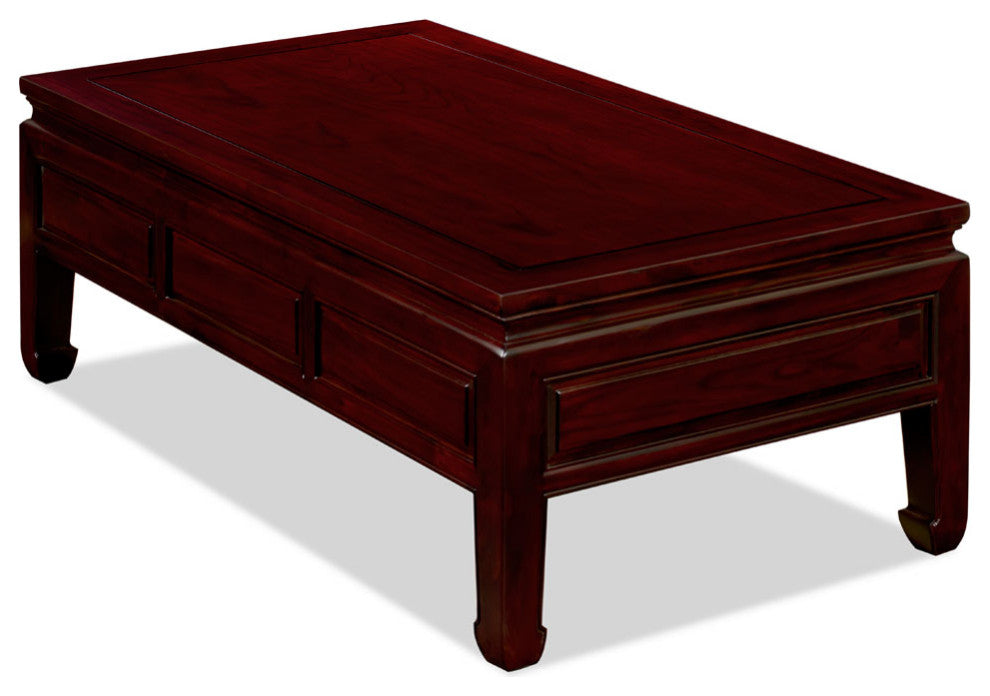 Dark Cherry Elmwood Rectangular Chinese Ming Coffee Table Three Drawers