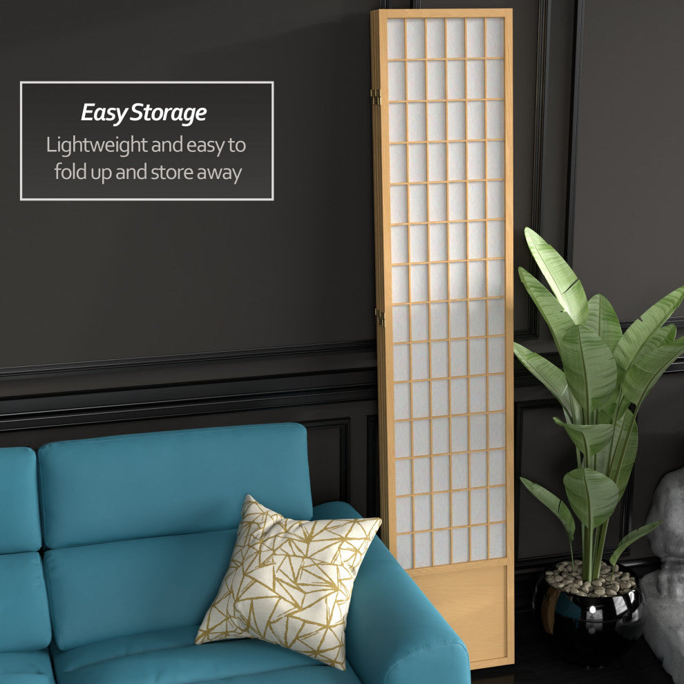 7' Tall Window Pane Shoji Screen, Natural, 4 Panels