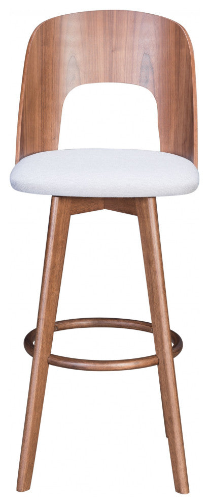 Set of Two Walnut and Light Gray Modern Retro Bar Chairs