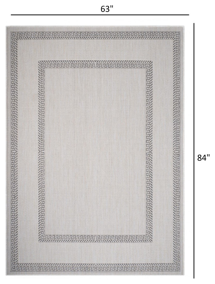 5" x 7" Gray Double Border Indoor Outdoor Area Rug
