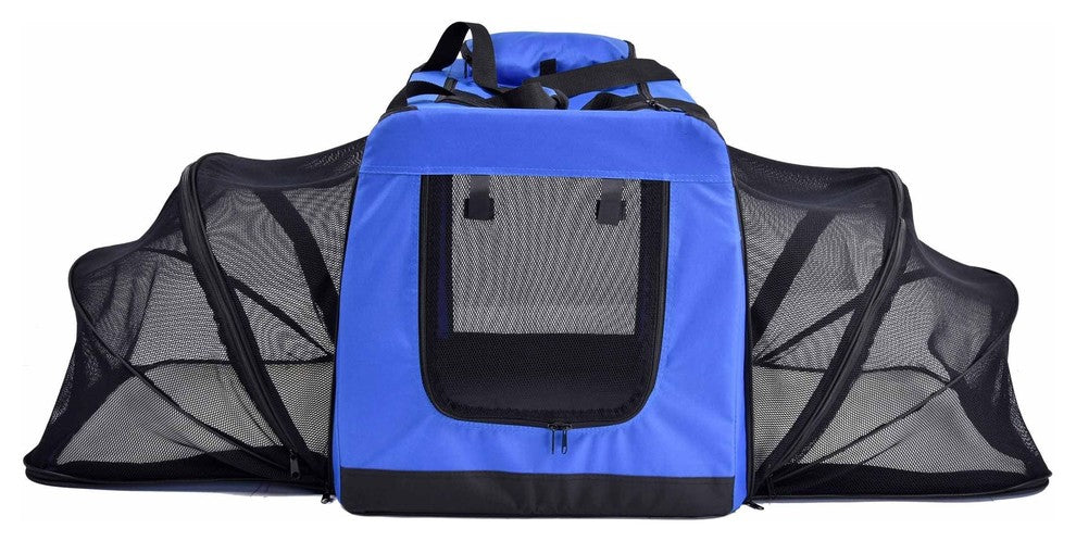 Hounda Accordion Collapsible Dual-Sided Expandable Pet Crate, Blue, Large