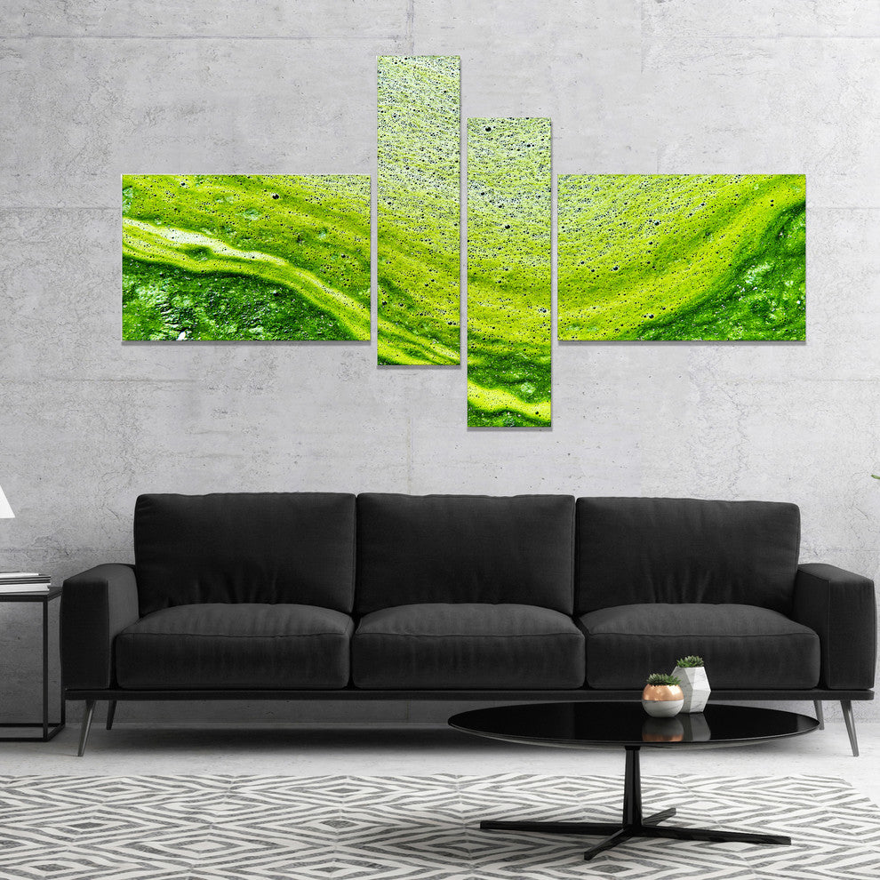 Polluted Water With Algae in Green, Abstract Canvas Artwork, 60"x32", 4 panels