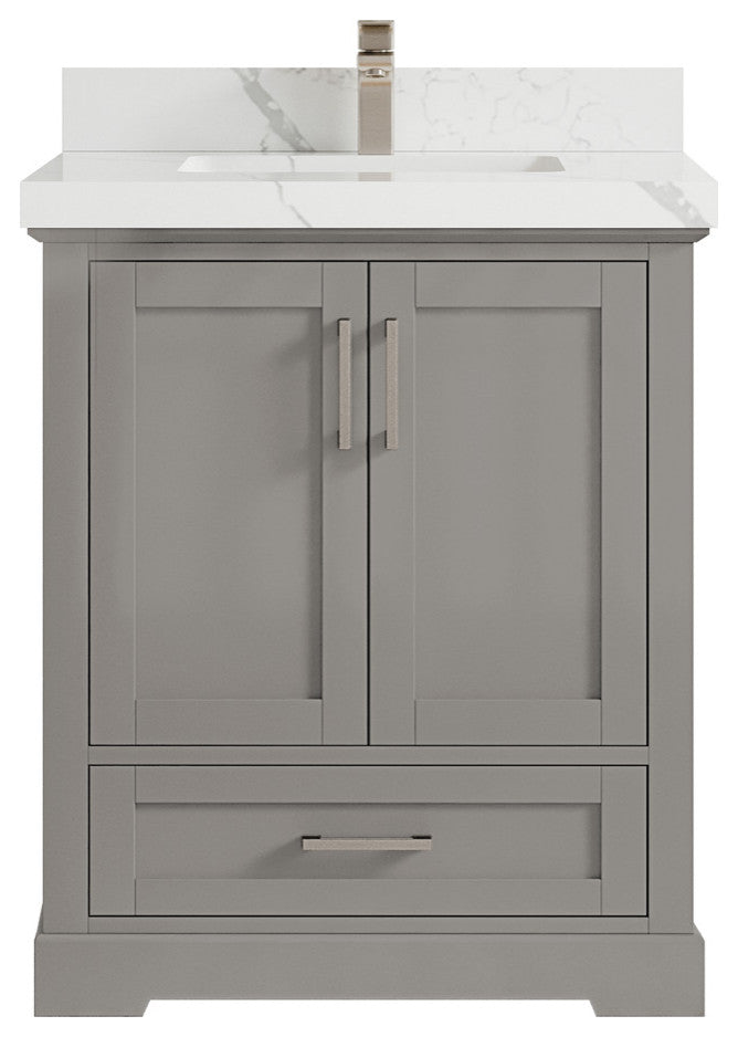 Boston 30 Single Sink Bath Vanity in Elephant Skin Gray 2" Calacatta Laza