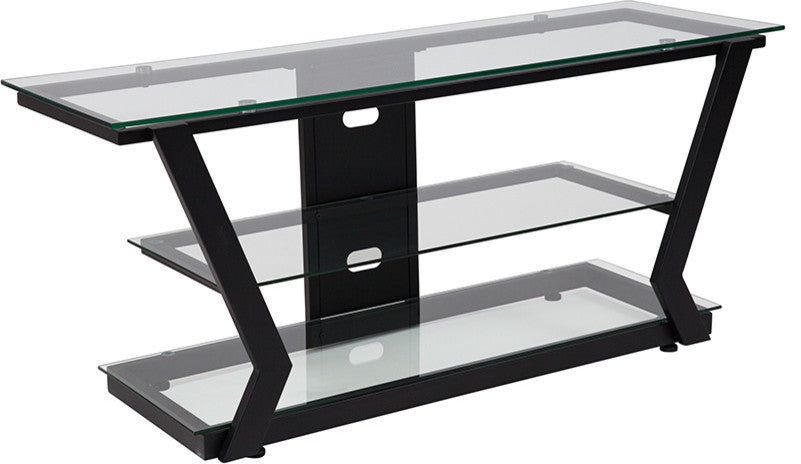 Harbor Hills Glass TV Stand With Black Metal Frame