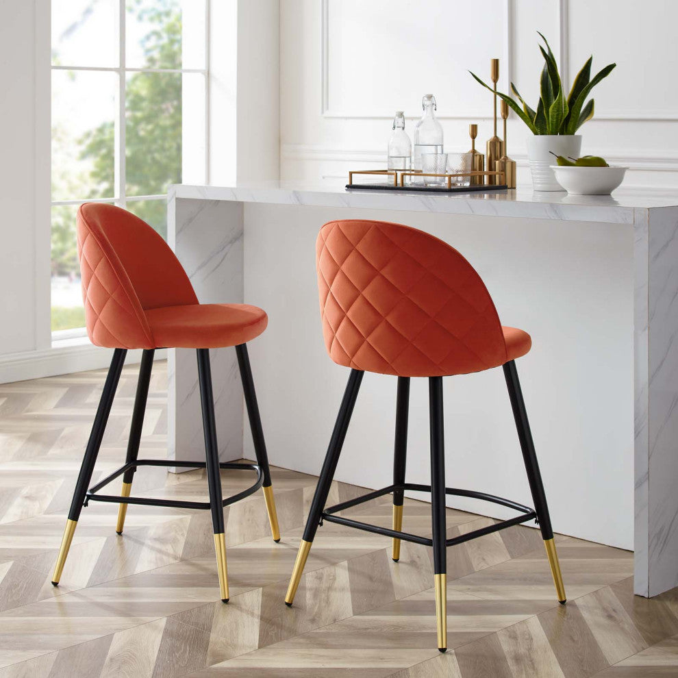 Cordial Performance Velvet Counter Stools Set of 2 Orange