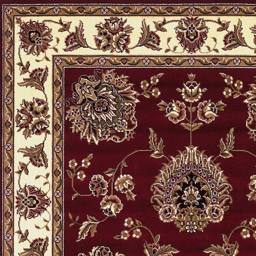 HomeRoots 5' x 8' Red or Ivory Floral Bordered Area Rug