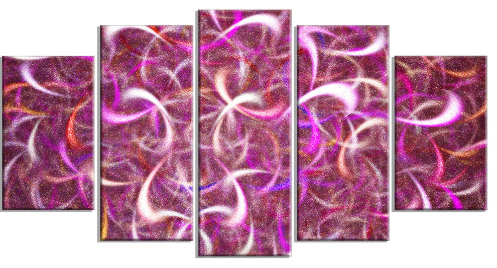 Pink Watercolor Fractal Pattern, Contemporary Art on Canvas, 60"x32", 5 Panels