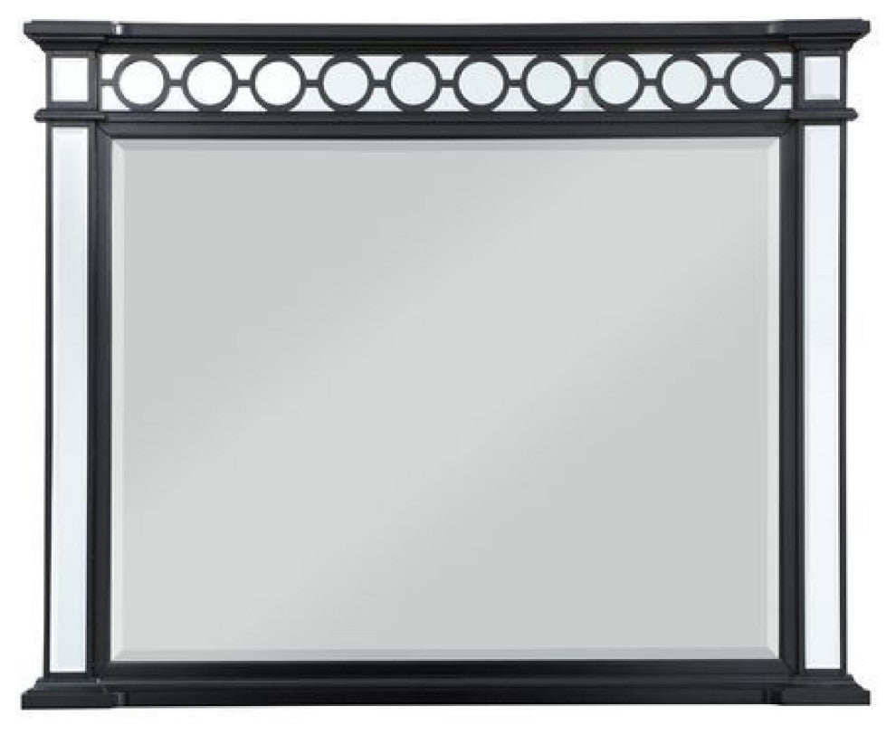 Benzara BM275056 Wall Mirror With Molded Trim, Circular Cut Out Design, Black