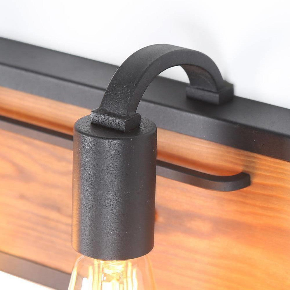 LALUZ 3-Light 21.3-in Wood Brown and Black Farmhouse Vanity Light Bar