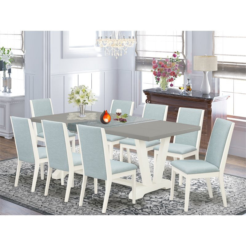 V097La015-9 9-Piece Dinette Set Table and 8 Linen Fabric Chairs, Linen White